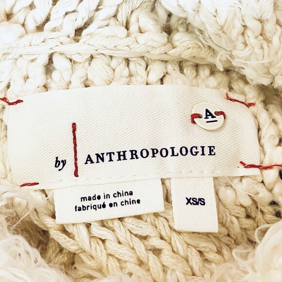 Anthropologie Marilyn Ivory Fringed Boho Cowl Oversized Knit Poncho Sweater XS S - Picture 8 of 10